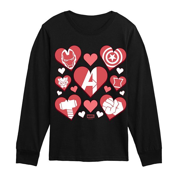 

Футболка с длинным рукавом Marvel Avengers Valentine's Icons для мальчиков 8-20 Marvel, Black