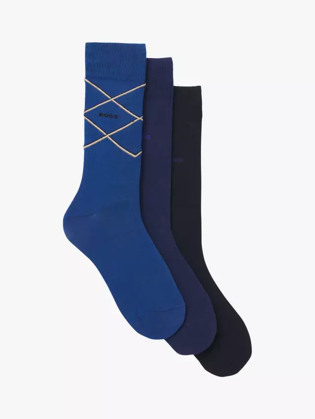 

Носки HUGO BOSS Boss Plain & Overcheck 3 шт, цвет dark blue
