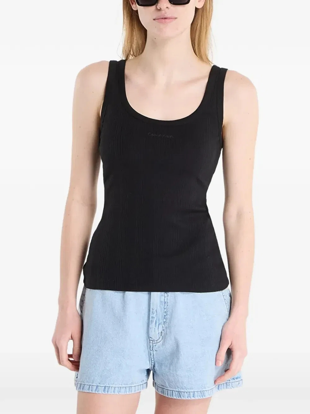 Топ в рубчик с логотипом Calvin Klein, черный
