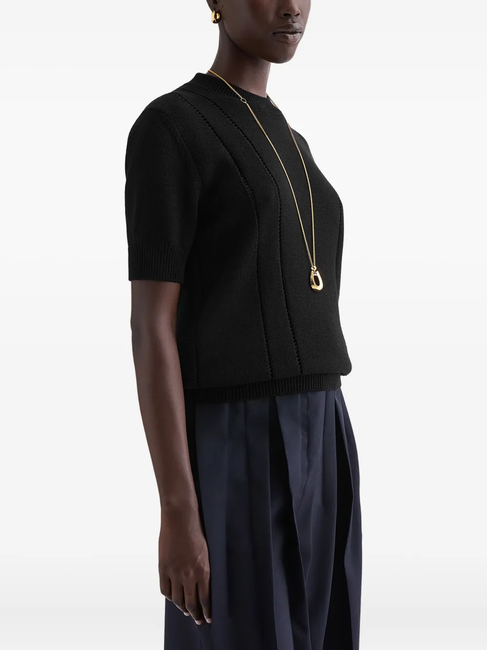 Вязаная футболка с ажурным узором Jil Sander, черный — фото 2