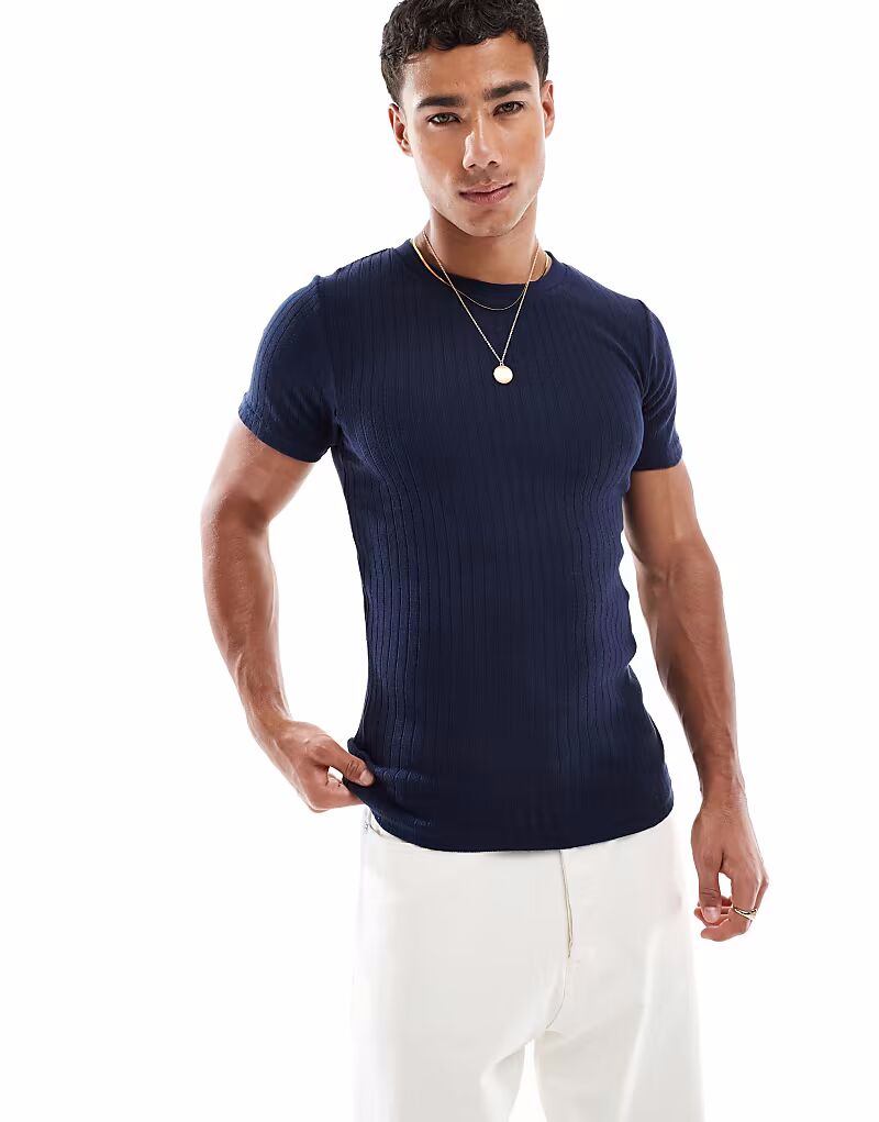 

Футболка Jack & Jones темно-синего цвета в рубчик