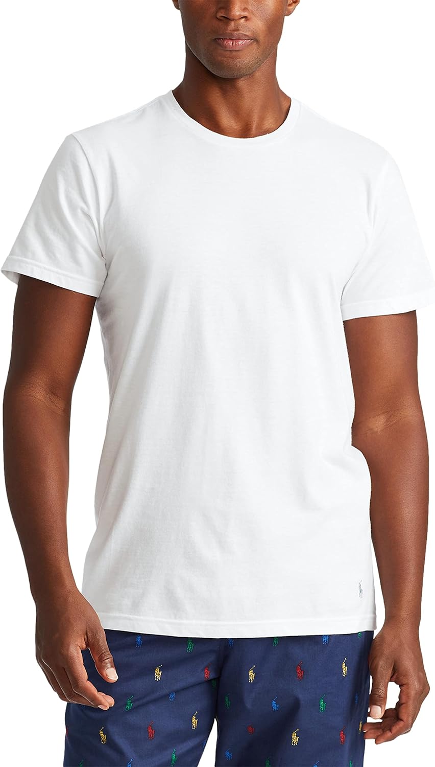 POLO RALPH LAUREN Мужская классическая майка с влагоотводящим эффектом, 3 штуки, экипаж, White/Blue, Blue/White, Navy/White - 3 Pack — фото 2