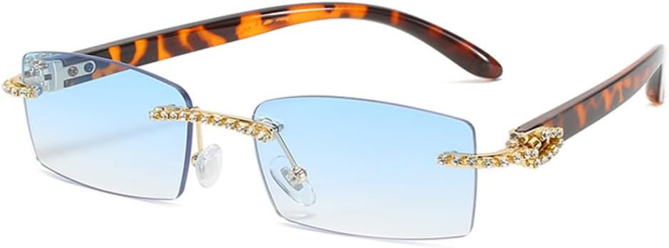 

Женские солнцезащитные очки без оправы с бриллиантами, винтажные прямоугольные солнцезащитные очки, женские солнцезащитные очки со стразами, градиентные цвета MTZJH, C6leopard-blue