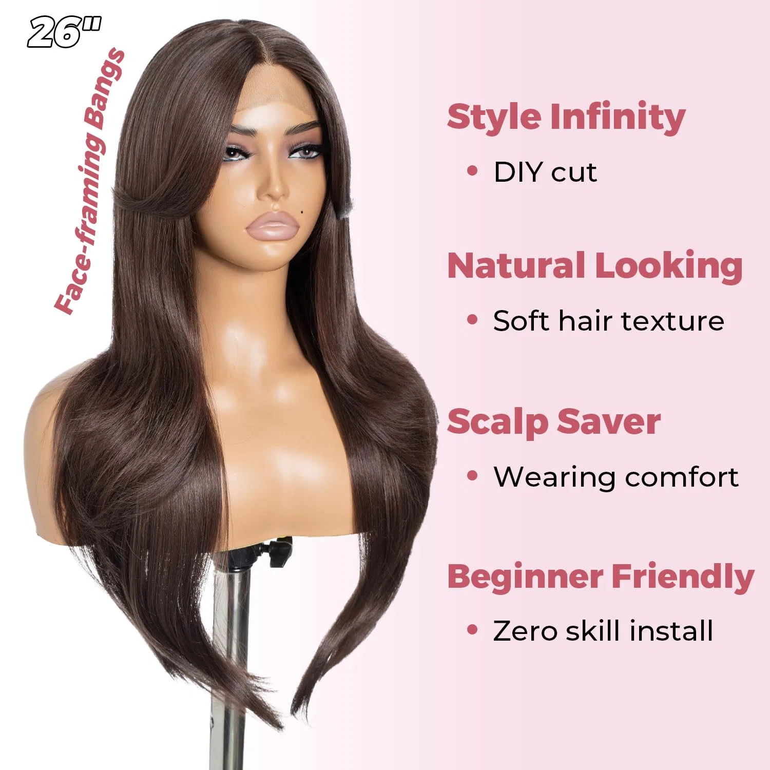 Длинный синтетический парик «Brown Curtain Wig» с HD-кружевной передней частью от Style Icon Style Icon, Brown138 — фото 4