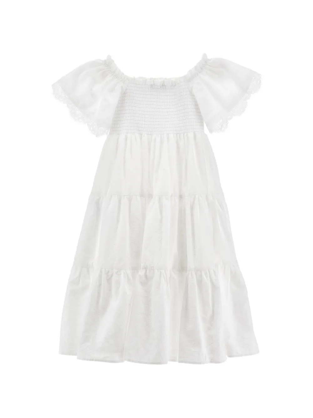 Многоярусное платье с кружевной отделкой Ermanno Scervino Junior, белый — фото 2