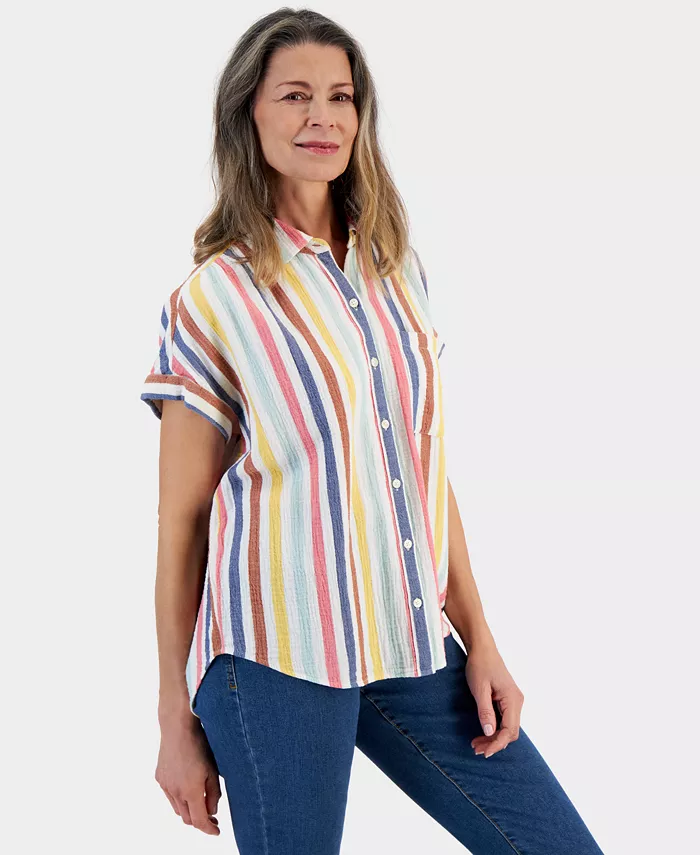 

Женская хлопковая рубашка с коротким рукавом на пуговицах Style & Co, мультиколор