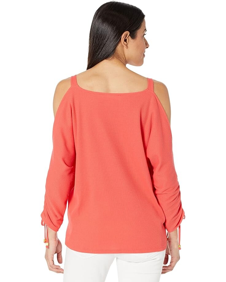 

Топ Michael Kors Waffle Ruche Sleeve Top, цвет Sangria