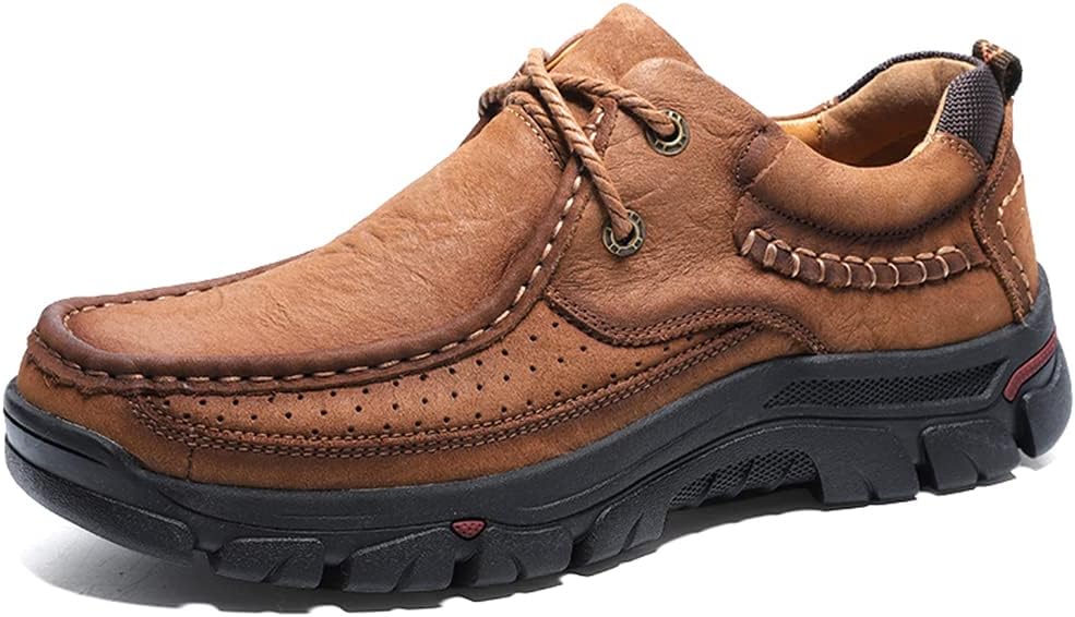 

Мужские удобные походные кроссовки GOSPT на шнуровке, повседневные кожаные мокасины для вождения, коричневый