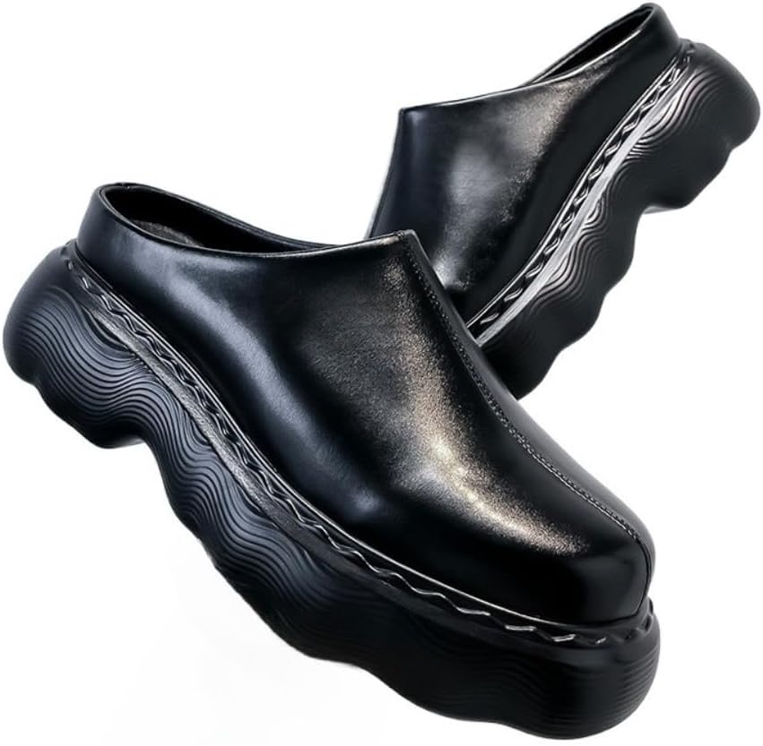 

Мужские босоножки на платформе, лоферы с кожаным верхом, удобные слипоны Cloudwalking, нескользящие мюли на платформе для мужчин для обуви для активного отдыха на улице Faithgee, черный