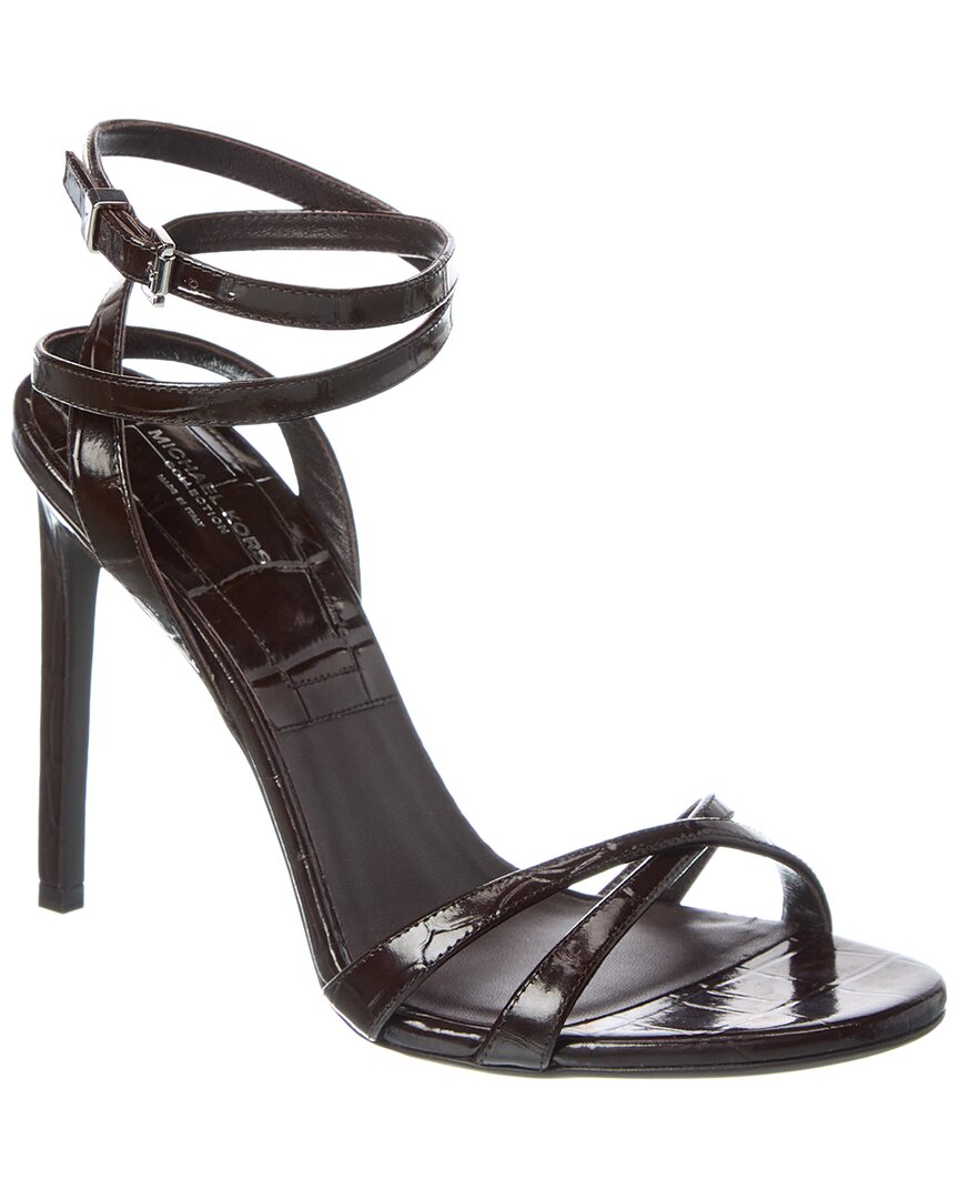Michael Kors Chrissy Runway Croc-Embossed Leather Sandal, коричневый