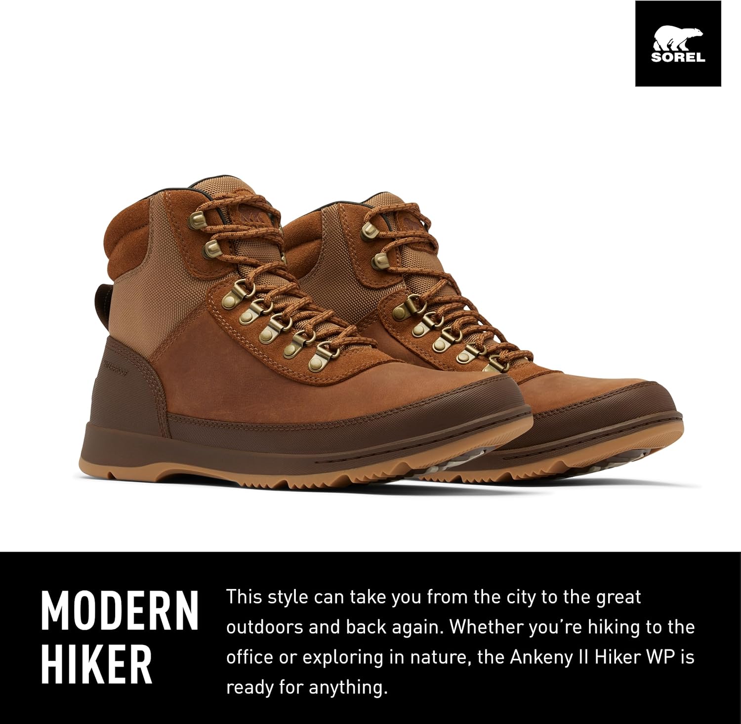 Мужские водонепроницаемые ботинки Sorel Ankeny II Hiker, Velvet Tan/Tobacco — фото 2