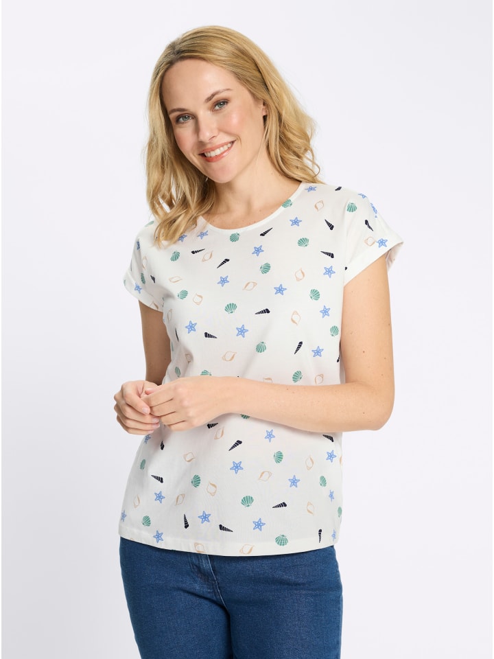 

Рубашка с круглым вырезом в цвете экрю и небесно-голубого цвета Sieh an!