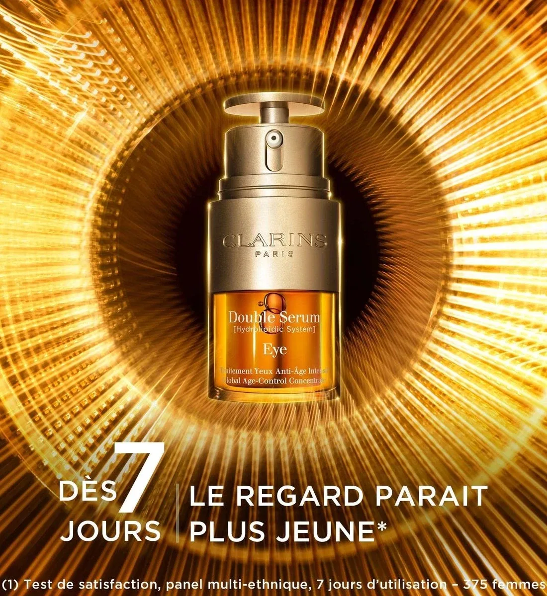 Double Serum Eye Интенсивное средство против старения для кожи вокруг глаз Clarins, золотой — фото 3