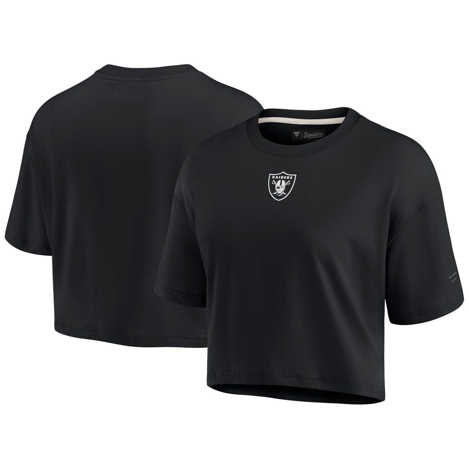 

Женская супермягкая укороченная футболка с короткими рукавами Fanatics Signature Black Las Vegas Raiders
