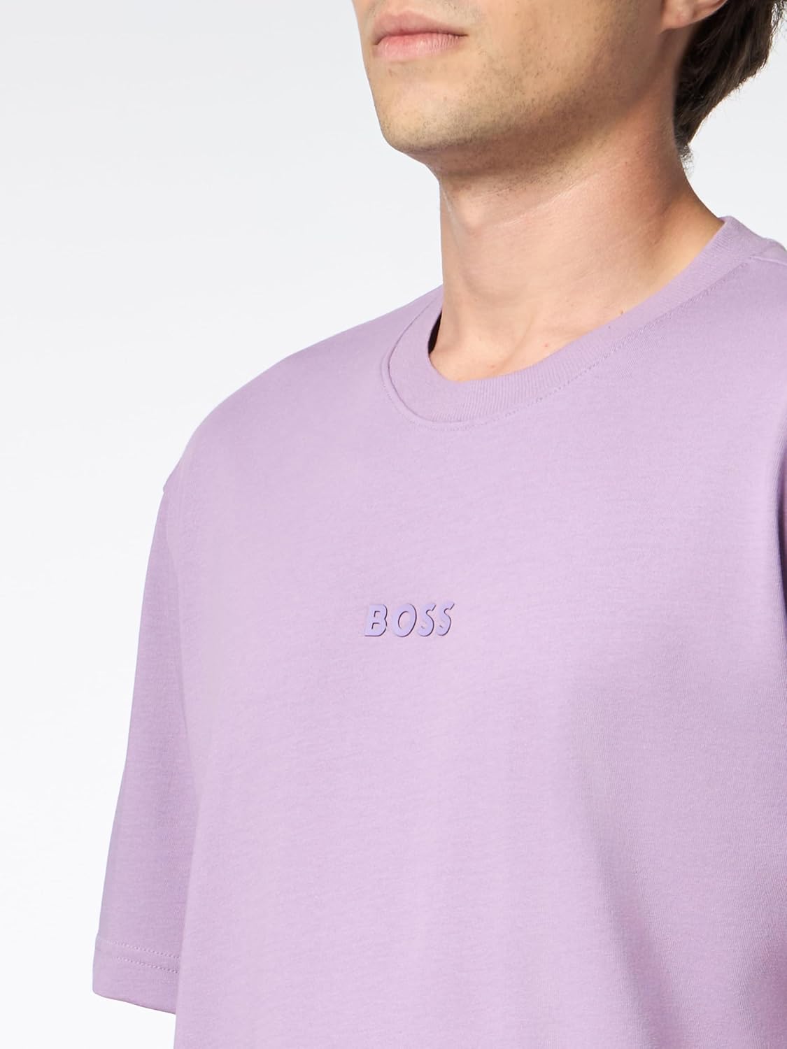 Мужская хлопковая футболка BOSS Tonal Center Logo, Lavender Flower — фото 3