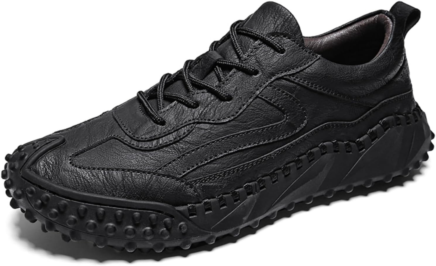 

Мужские премиальные туфли из коровьей кожи для прогулок, легкая шнуровка, повседневные кроссовки, плоская обувь для вождения, ручная строчка, сетчатая подкладка, на все сезоны Aokisx, черный