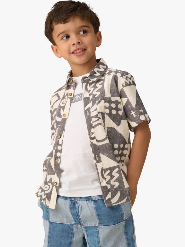 

Детская хлопковая праздничная рубашка с принтом Angel & Rocket, Black/Cream