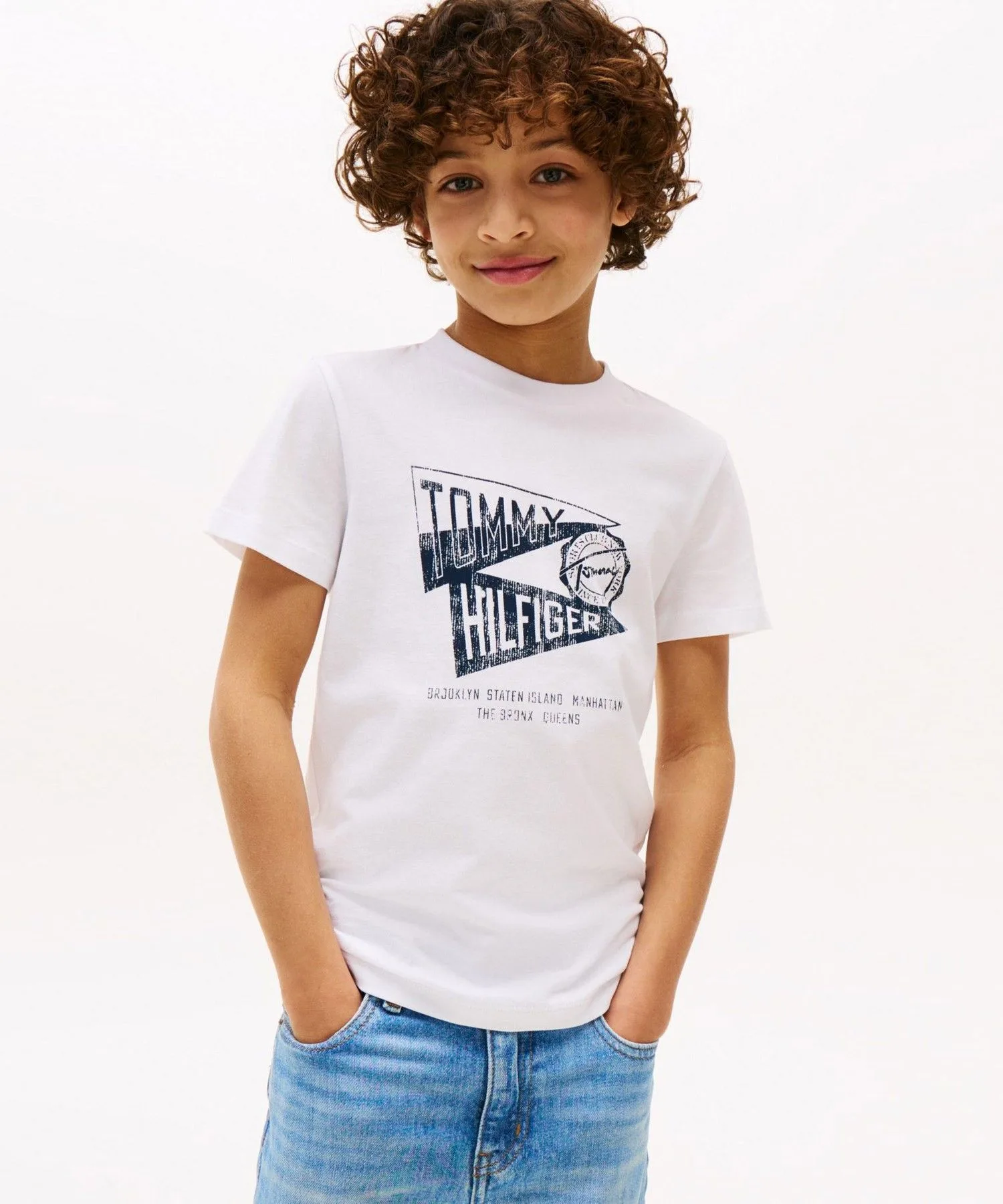 Детская белая футболка с графическим принтом TOMMY HILFIGER