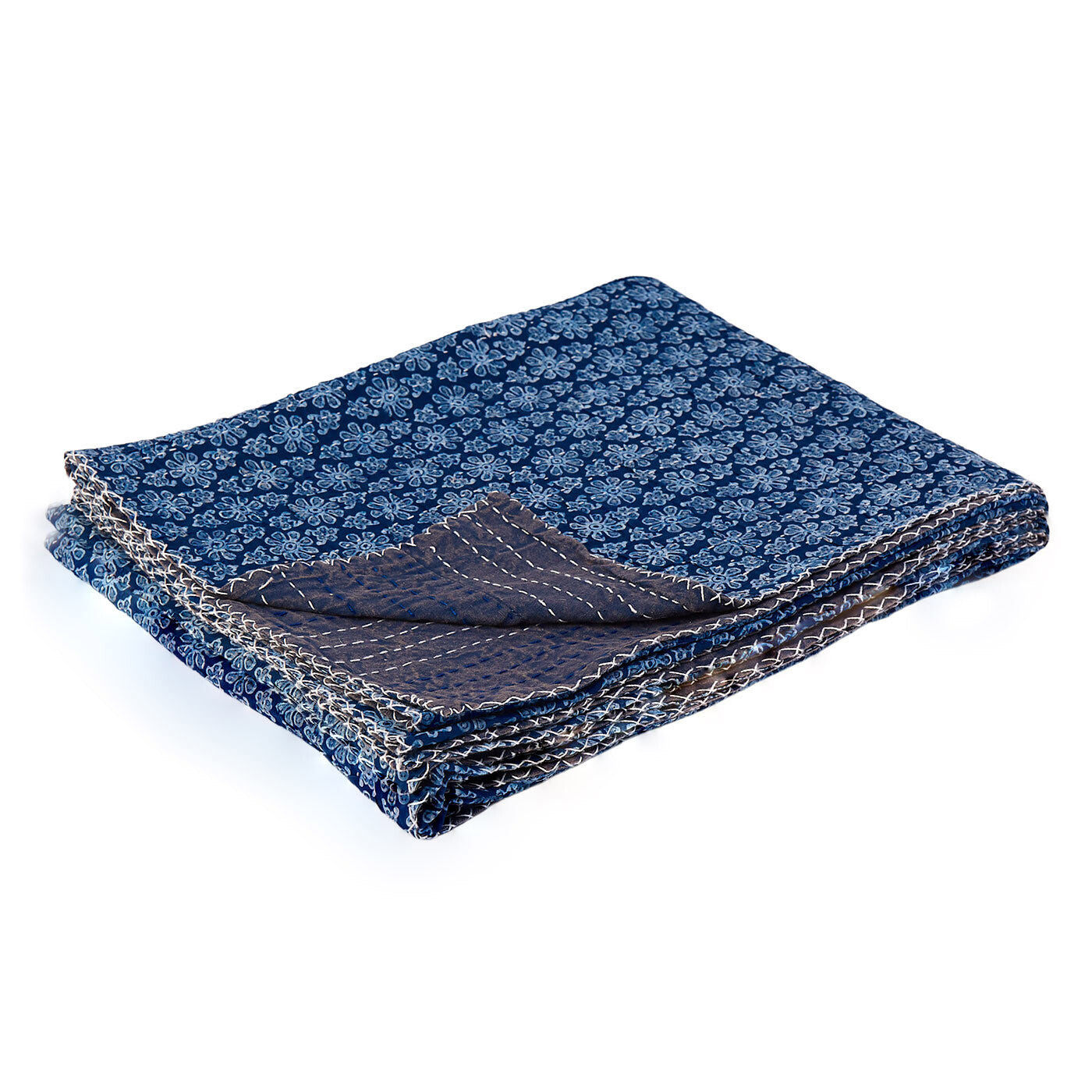 

Синее хлопковое одеяло Kantha с цветочной вышивкой размером 50 x 70 дюймов Homezia, цвет Multicolored