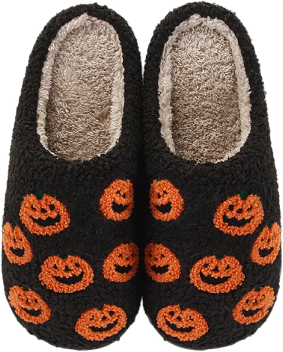 

Тапочки с тыквами на Хэллоуин для женщин и мужчин, уютные плюшевые тапочки с эффектом памяти для дома для пары Poispois, Pumpkin/B5