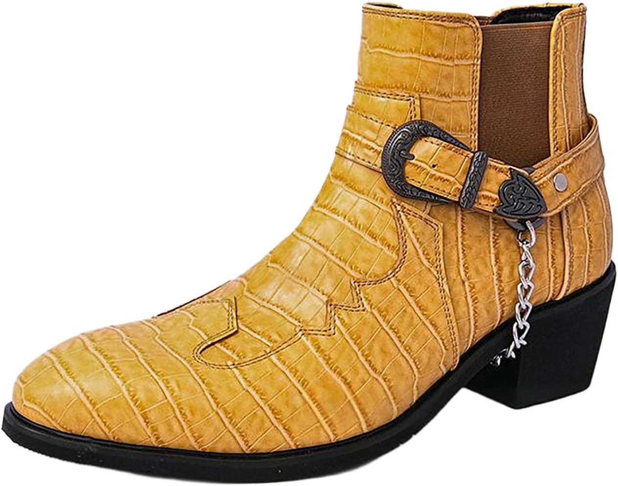 

Мужские ковбойские ботинки на толстом каблуке из лакированной кожи с узором под крокодила Nxnbhsl, желтый