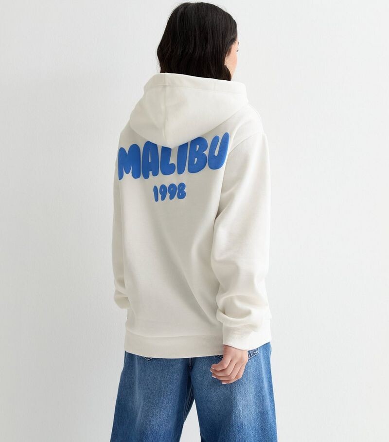 

Кремовый свитшот из хлопковой смеси с принтом Malibu для девочек New Look, кремовый