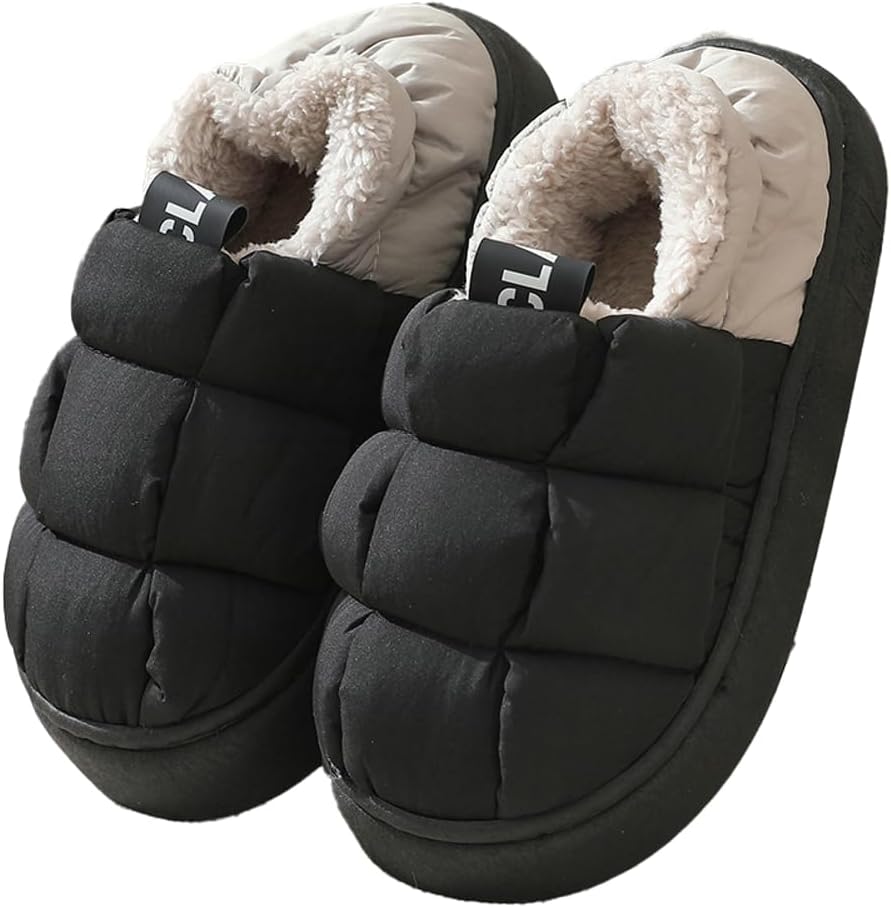 

Домашние тапочки Rungion Furry Puffer для женщин и мужчин с теплой плюшевой подкладкой, удобные, с оберткой на пятке, для дома и улицы, зимние, черный