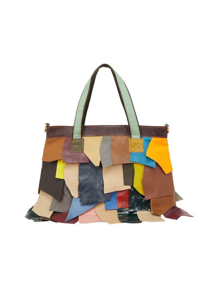 

Женская сумка-тоут зеленого цвета с разноцветными вставками IZIA