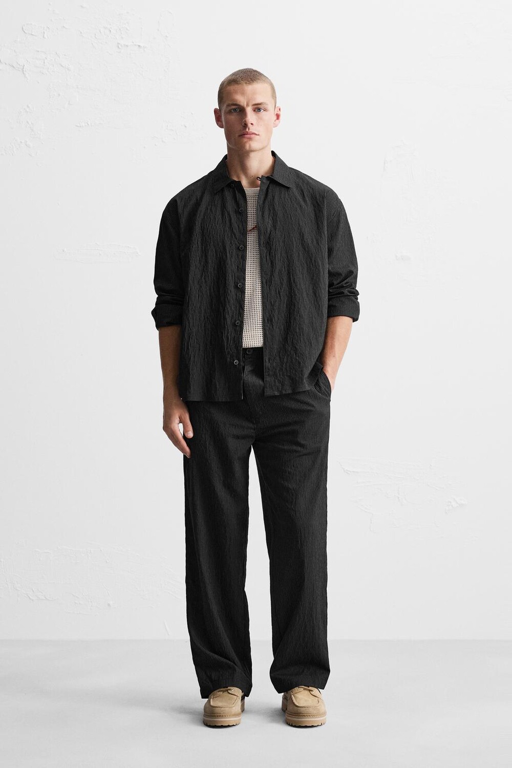 

Рубашка из полоски из модала ZARA, черный