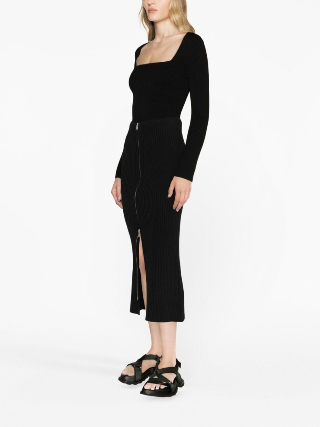 Jil Sander трикотажная юбка-карандаш на молнии, черный — фото 2
