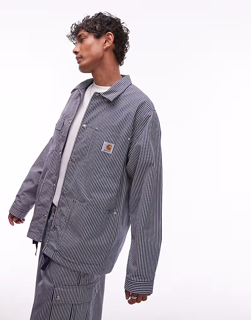 

Куртка тренера Carhartt WIP notus stripe синего цвета