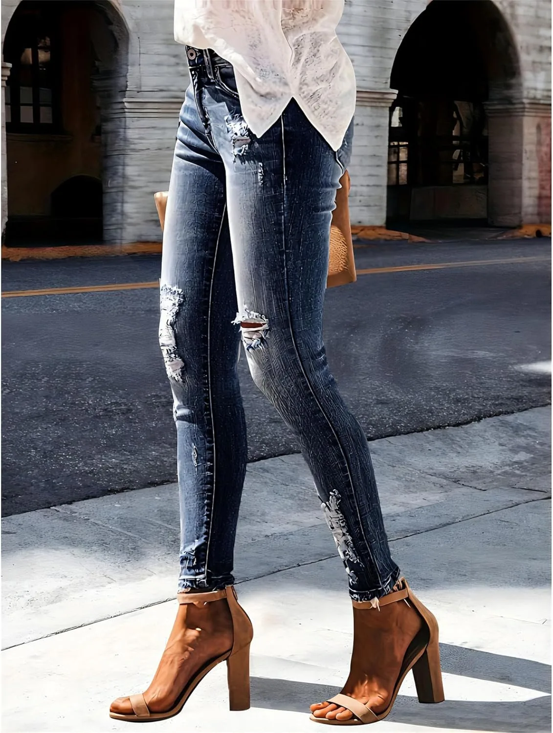 Модные джинсы для женщин 2025 skinny ripped distressed stretchy — фото 3