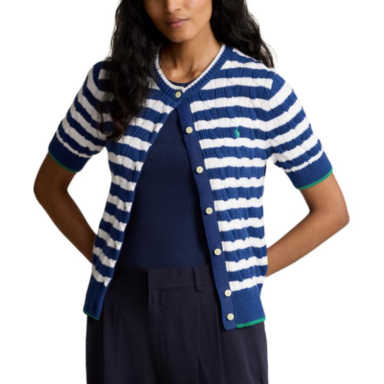 Полосатый кардиган с кабельной вязкой Polo Ralph Lauren, синий — фото 4