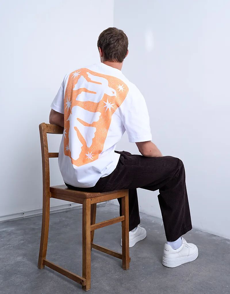 

Футболка Topman свободного кроя с принтом птиц спереди и сзади и вышивкой белого цвета