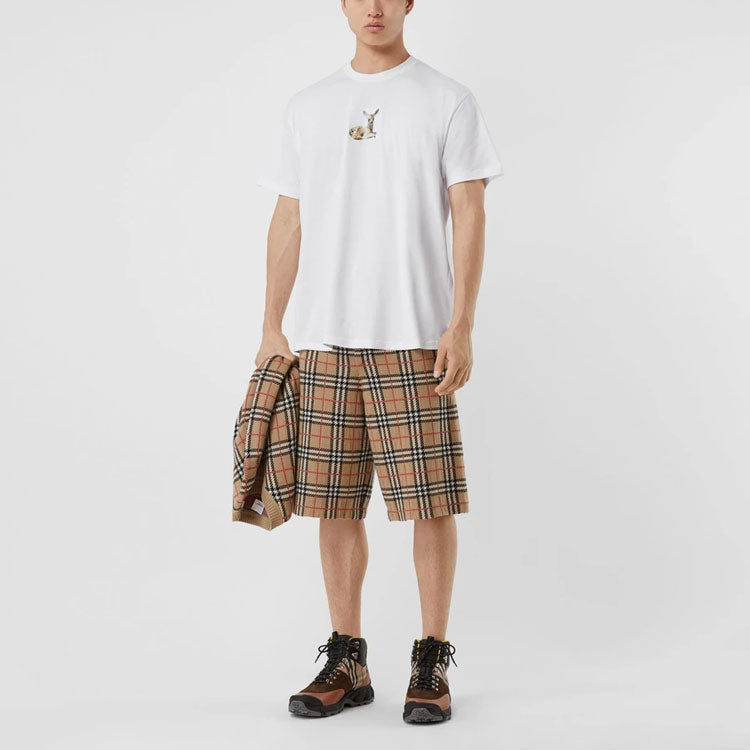 Футболка Burberry Deer Print Cotton Oversized Deerlet Printing T-Shirt, белый — фото 4
