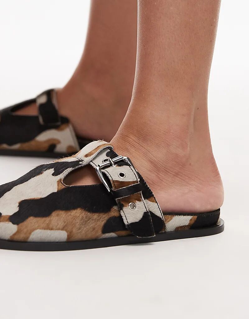 Сабо Topshop Annie из натуральной кожи с пряжкой цвета коровы-пони — фото 3