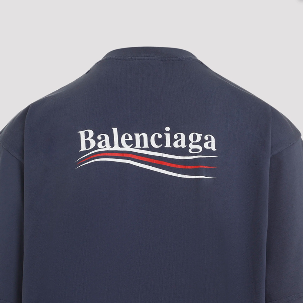 Футболка с принтом логотипа Balenciaga, синяя — фото 3