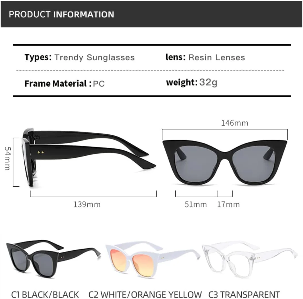 

Модные, сексуальные, «кошачий глаз», стильные женские солнцезащитные очки, модные, для путешествий, мужские, с защитой от УФ-излучения UV400 TVTBBVV, Clear Clear