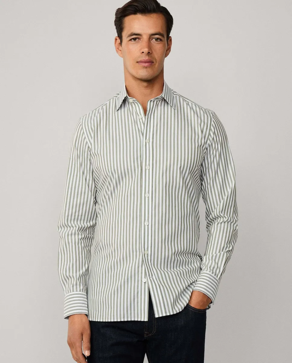 

Мужская рубашка в полоску Bengal с приталенным кроем Hackett, военный зеленый