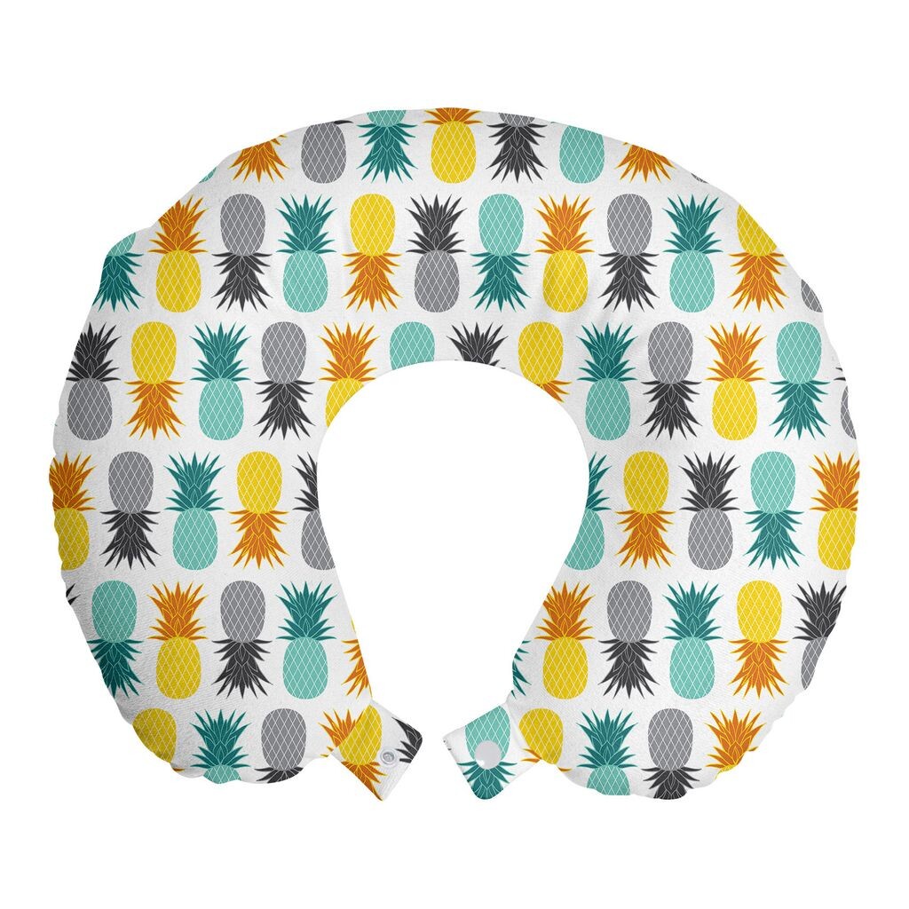 

ABAKUHAUS Подушка для путешествий с ананасом, поддержка шеи, тропический красочный ананас, пенопластовый дорожный предмет для самолета и автомобиля, 30x30 см, морская пена и бледно-киноварь