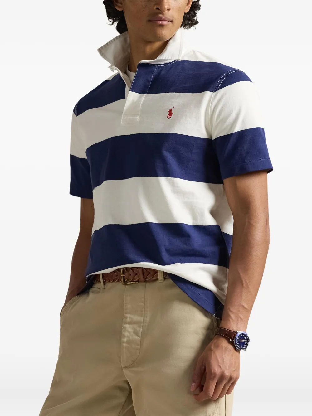 Полосатая рубашка поло с короткими рукавами Polo Ralph Lauren, синий — фото 3