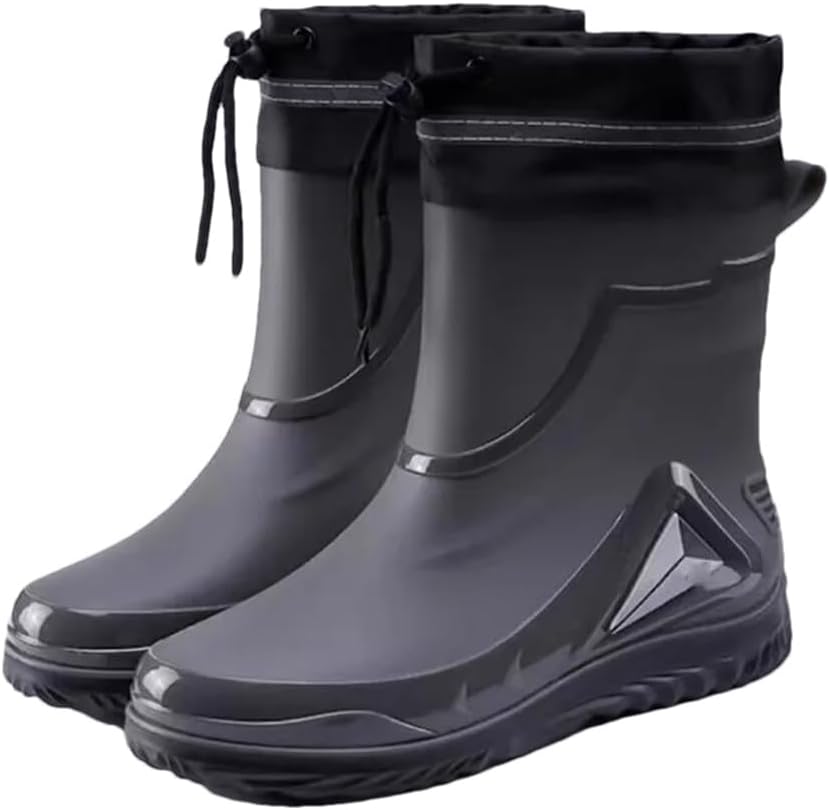 

Мужские водонепроницаемые резиновые сапоги Wjnvfioo с завязками, нескользящие, на плоской подошве, модные сапоги для дождливой погоды, 40 Fleece-lined style1