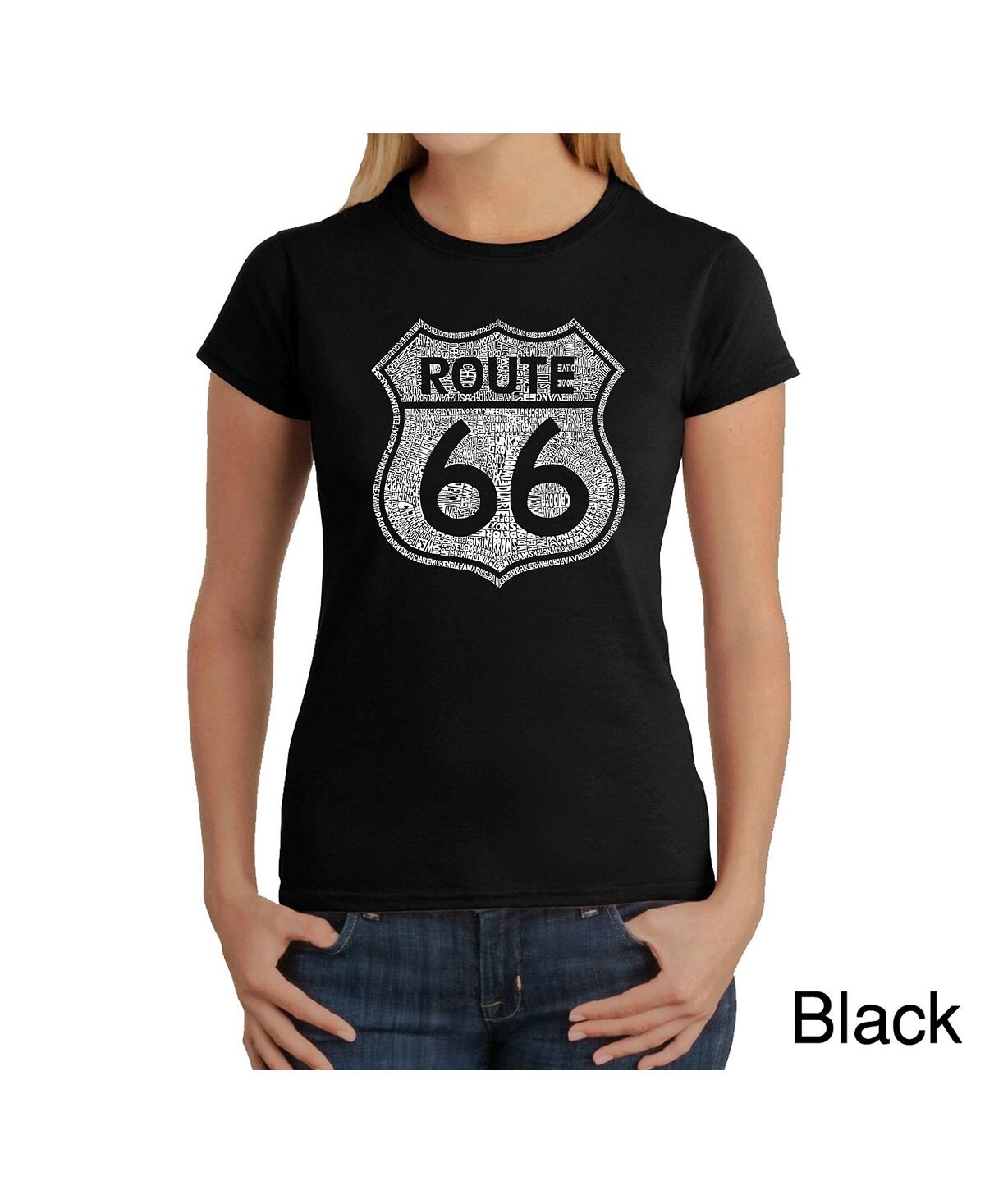 

Женская футболка с рисунком Word Art — Route 66 LA Pop Art, черный