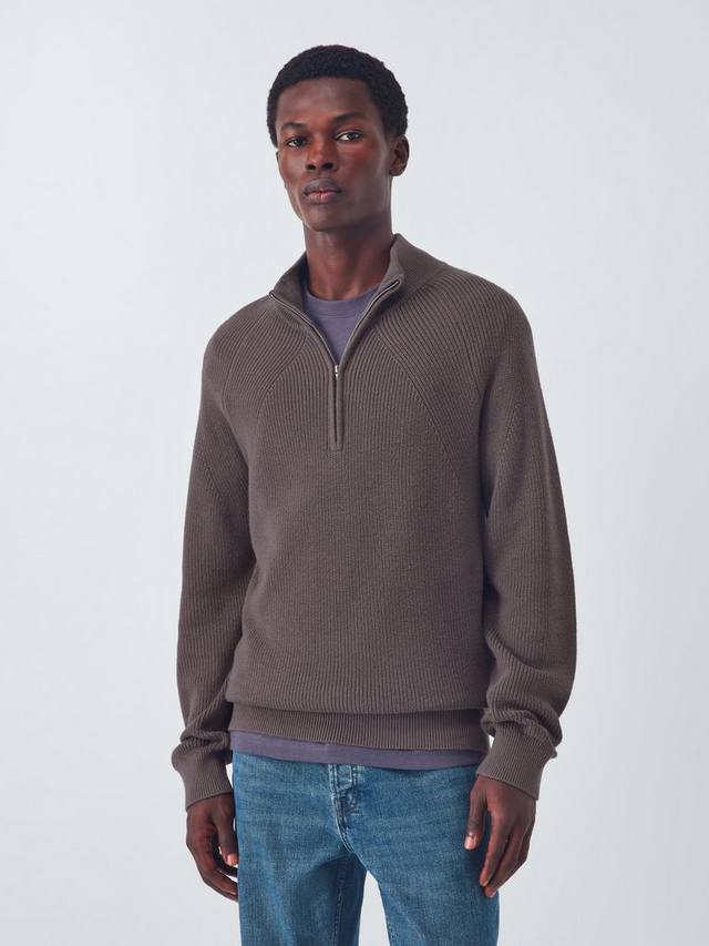 

Полузастёгивающийся джемпер с высоким воротником из хлопка и кашемира риб John Lewis, Cordovan