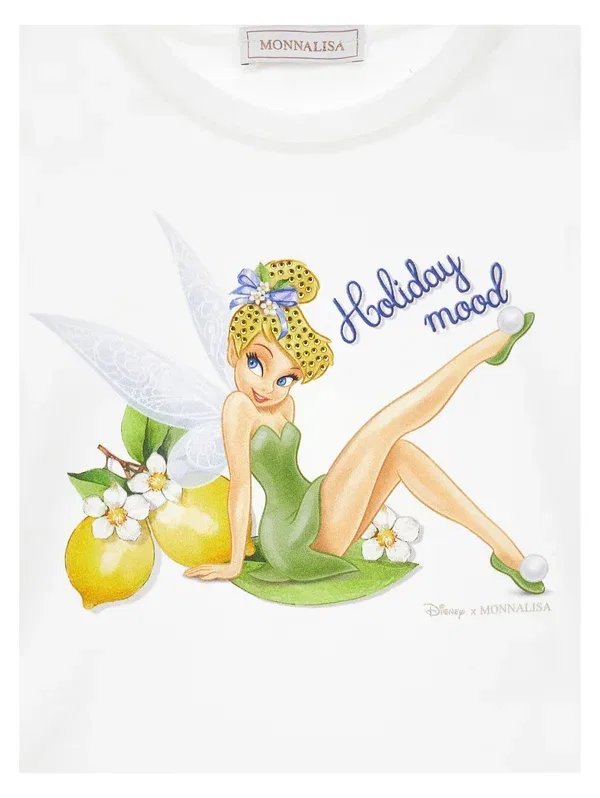 Футболка Monnalisa Tinker bell regular tee holiday jerse print t-shirt, белый — фото 4