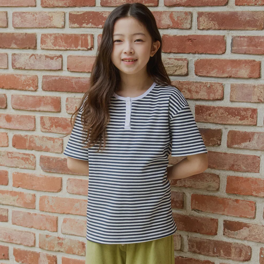 Детская футболка Loe Henley в полоску тёмно-синяя от Wednesdayoasis Kids — фото 2
