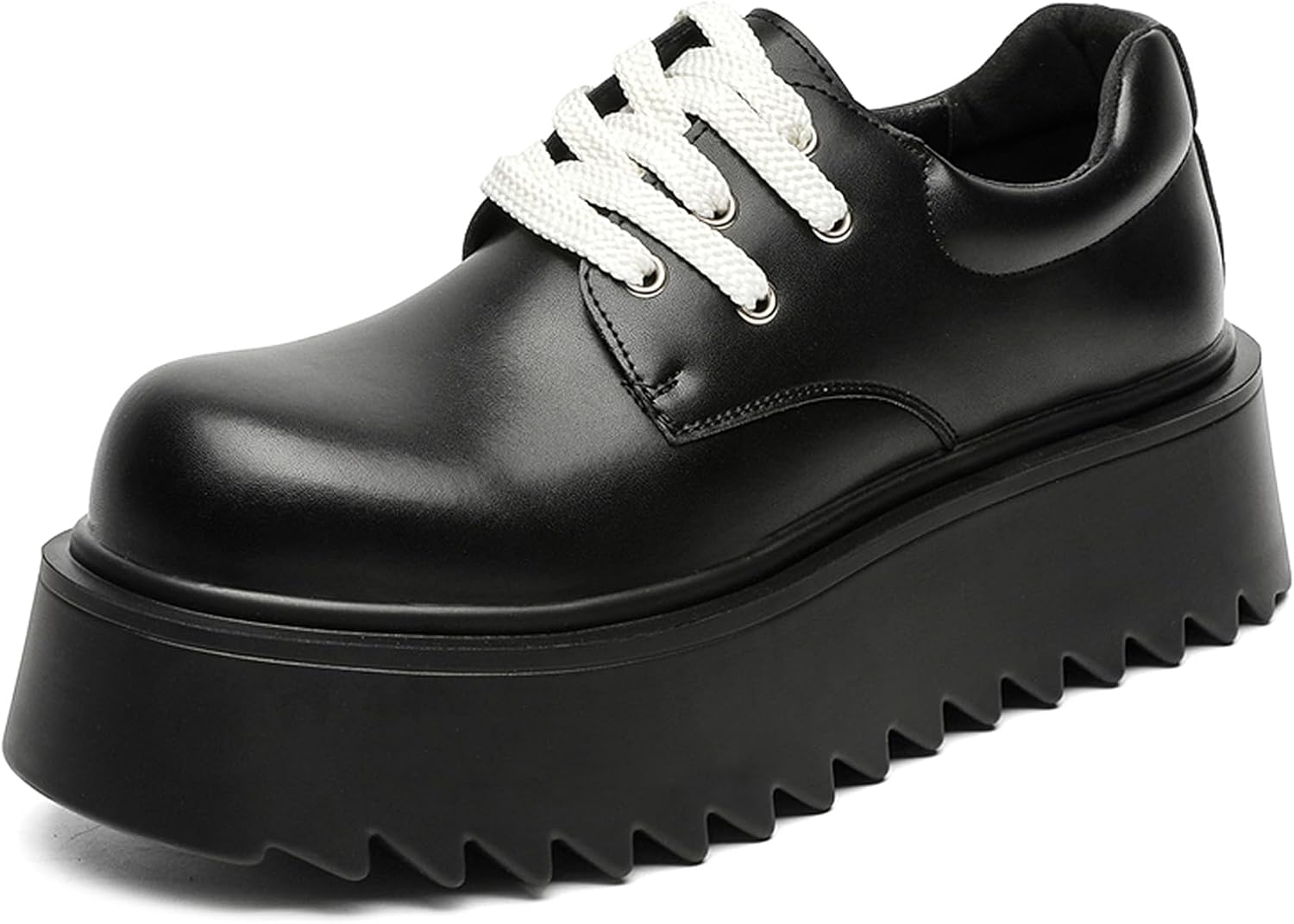 

Мужские кожаные оксфорды на платформе с шнуровкой, классический круглый носок, противоскользящая подошва, массивный каблук, удобные деловые, рабочие, свадебные и формальные туфли дерби Qijozxn, черный