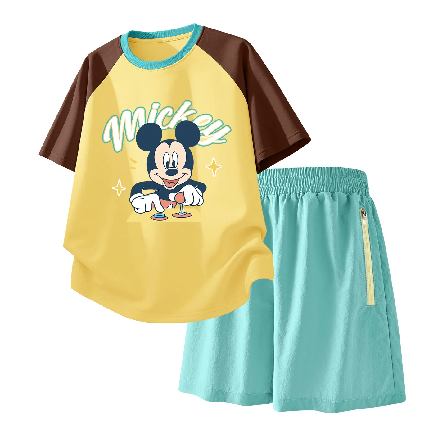 Детский спортивный костюм Casual Sportswear 2 Piece Set Disney, Di Game Brown Yellow+Solid Color Mint Green