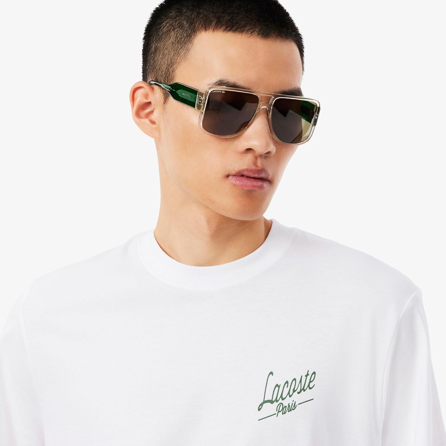 Мужская повседневная (официальная) футболка Lacoste Paris с принтом на спине, белый — фото 2