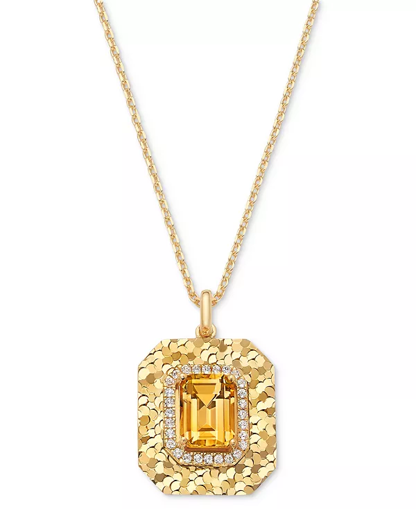 

Ожерелье с подвеской длиной 18 дюймов с квадратной блестящей текстурой, аметистом (2-1/5 карата tw) и белым топазом (1/4 карата tw), из стерлингового серебра с позолотой 14 карат (также с цитрином) Macy'S, citrine